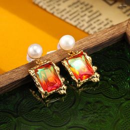 Stud Earrings SUYU Vintage Earring Accessories Women's Geometric Irregular Square Gradient Stone Imitation Pearl