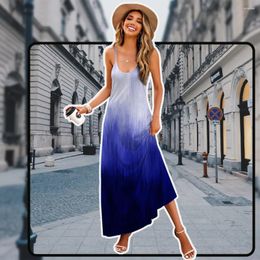 Casual Dresses Elegant Vertical Slimming Long Halter Summer Loose Colourful Camisole Dress Sexy U-Neck Sleeveless Backless Robe