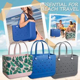 1 oversized beach bag summer EVA basket womens silicone beach handbag with holes breathable shopping bag storage basket 240426