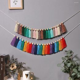 Decorative Figurines Handmade Cotton Rope Woven Home Tapestry Tassel Colour Wood Beads Wall Hanging Room Decoration 2 Metres Long Chain