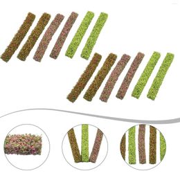 Decorative Flowers 12pcs Simulated Lawn Miniature Shrub Strips Static Vegetation Groups Bush Model Scenery Garden Yard Decoration