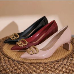 Casual Shoes Leisure Metal Decoration Elegant Woman Heeled Pointed Toe Fashion Ladies High Heels Chunky Chaussures Femme