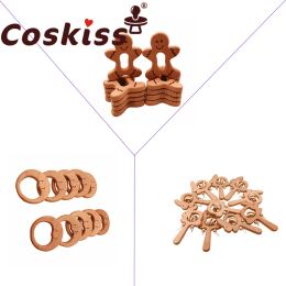 Blocks Coskiss 10pcs Food Grade Beech Wooden Teethers Baby Teether for Kids Children's Toys Diy Making Rings Teething