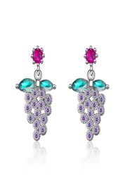 Girl cute Purple Grape zircon diamond Earrings Stud Students Sweet white gold plated Earrings Birthday Party Jewelry Valentine037742167