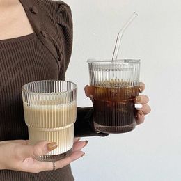 Tumblers 450ml bar glass coffee cup with lid and straw transparent water tea juice milk breakfast ice H240506