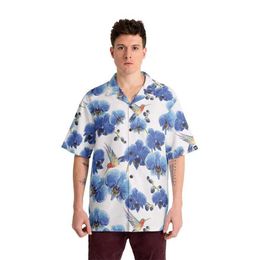 Men's Casual Shirts Tropical Hummingbird 3D Printed Shirts For Men Clothes Casual Hawaiian Animal Short Slve Small Bird Blouses ha Button Tops Y240506