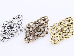 100pcslot Antique Silver Hollow Filigree Flower Connector charms pendant for DIY Bracelet Jewellery Making 41x24mm9539881