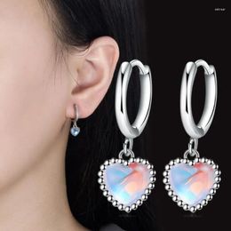 Hoop Earrings White Gold Plated Huggie Heart Moonstone Drop Women 925 Sterling Silver Hypoallergenic CZ BSE995