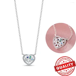 Pendants Genuine 925 Sterling Silver Sparkling Family Tree Necklace For Elegant Women Clear CZ Fine Jewelry Gift