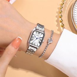 Wristwatches 2pcs/set Luxury Rectangle Dial Quartz Women Steel Wrist Watch