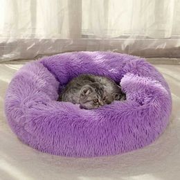 Cat Beds Furniture Dog Bed Long Plush Dount Basket Calming Cat Beds Hondenmand Pet Kennel House Soft Fluffy Cushion Sleeping Bag Mat for Large Dogs