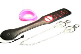 Slave Nipple Clamps Clips Open Mouth Gag Ass Spanking Paddle BDSM Bondage Gear Adult Sex Toys for Her1303801