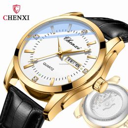 CHENXI/Dawn Double Calendar Transparent Bottom Scanning Second Mens Watch Fashion Business Diamond Set Night Glow Belt Quartz