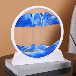 Decorative Objects Figurines Moving Sand Round Glass Quicksand Pianting 3D Sandscape Liquid Hourglass Flowing Sand Art Desktop Ornament Home Decor Gifts T240505
