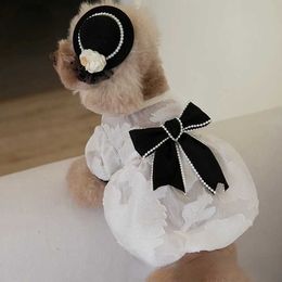 Dog Apparel Spring Summer Pearl Bow Gauze Skirt Luxury Pet Clothes Cat and Clothing Teddy Small Birthday Dress Pug H240506