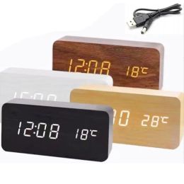 Clocks Wooden Digital MultiFunction LED Alarm Clock with Time