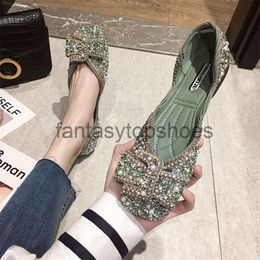 Channeles ballet flats Women Bling Crystal Diamond Dress Ladies Bow Sequins Single Shoes Glitter Square Toe Plus Size 43 220610