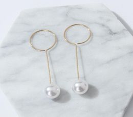 E197 Korean style pearl earrings celebrity wind long pearl circle Tassel Earrings simple lady7205910