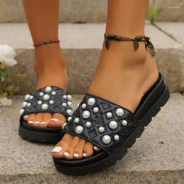 Sandals 2024 Summer Style Fashionable Comfortable Casual Elegant Wear-resistant And Versatile Pearl Thick-soled