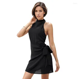 Casual Dresses Qybian 2024 Summer Women's Black One-piece Neck Dress Lace Up Vest
