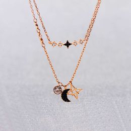 SwarovskiS Necklace Designer Women Original Quality Luxury Fashion Pendant Mysterious Moon Necklace Crystal Moon Double Layer 2-in-1 Collar Chain Female