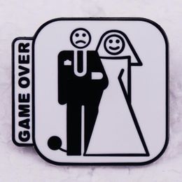 Fun Game over Wedding Enamel Pins for Newly Married Bride and Groom Badges Cute Anime Movies Games Hard Enamel Pins Collect Metal Cartoon Brooch