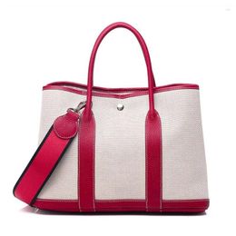 Totes Light Luxury Head Layer Cowhide Canvas Handbag Elegant Classic Design Garden Shoulder Crossbody Bag - Wide Strap