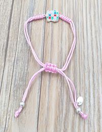 Tartan Bracelet In Silver With Pink Cord Authentic 925 Sterling Silver bracelets Fits European bear Jewellery Style Gift Andy Jewel 9566759