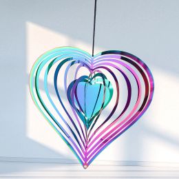 Decorations Colourful Heart Wind Spinner 3D Rotating Wind Catcher Flowing Love Windchime Garden Yard Hanging Decor Reflection Bird Repellent