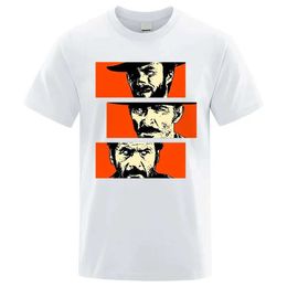 Men's T-Shirts Summer Mens T-shirt The Good The Bad and Ugly Blondie Angel Eyes Tuco Cowboy Printed T-shirt Oversized T Shirt Men Clothes T240506