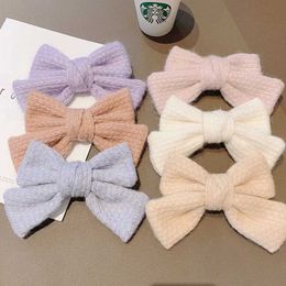 Other New fashion girl wool knitted big bow hairpin temperament top clip sweet hair card headdress hair accessories
