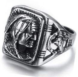 Men039039s Jewelry Gothic Tribal American Indian Stainless Steel Ring Classics Punk Biker Band Silver Black By Mate Ri3867569