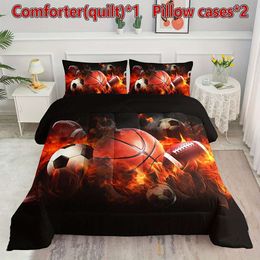 Duvet Cover Bedding Football Basketball Soccer Printed Pattern Quilt with 1 Comforter 2 Pillowcases for Boys and Girls Bedroom All Season