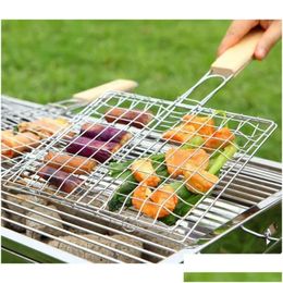 Bbq Tools Accessories Barbecue Grilling Basket Grill Net Steak Meat Fish Mesh Holder Home Outdoor Cooking Sliver Drop Delivery Garden Ot90J