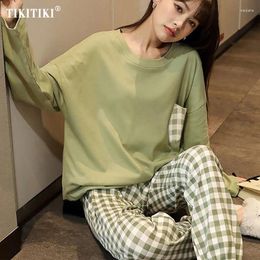 Women's Sleepwear Spring Autumn Long Sleeve Pyjamas Set Plus Size Loose Nightwear Round Neck Thin Suit For Women Home Clothing Nightie