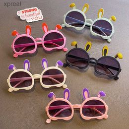 Sunglasses 2024 New Childrens Cute Colour Rabbit Ear UV400 Sunglasses for Baby Girls Fashion Outdoor Sun Protection Glasses for Children WX