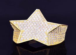 Men039s Star Ring 18K Gold Silver Color Copper Charm Full Zircon Rings Fashion Hip Hop Rock Jewelry7007857