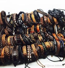 100pcsLots Vintage Mix Styles Leather Cuff Bracelets For Men Women Wrist Jewellery Size adjustable40689069277104