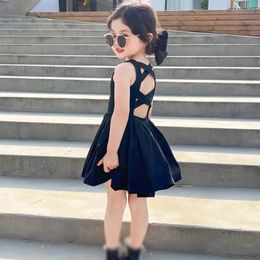Summer Toddler Girls Dress Cotton Sweet Cool Wind Cross Backless Party Princess Dresses For 17 Years Black 240428