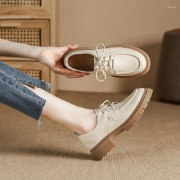 Casual Shoes Beige/black Leather Platform Woman Creepers Lace Up Anti-slip Oxford Round Toe Thick Bottom British Brogues Flats