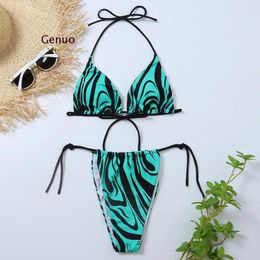 Women's Swimwear String Bandage Bathing Suit Woman Swimsuit Female Animal Print 3 Pieces Bikini Set 2024 Sexy Neon Biquini