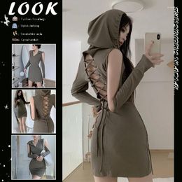 Casual Dresses Y2k Streetwear Chic Summer Autumn Hooded Bodycon Dress: Sensual Backless And Sophisticated
