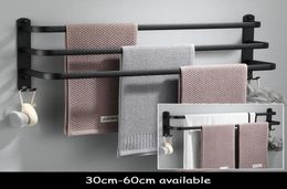 Towel Racks Bathroom Holder Set Black Rail Rack Hanger Wall Mounted Bath Bar Shelf Space Aluminium 30cm 40cm 50cm 60cm1395448