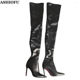 Boots ASHIOFU Arrival Real Pos Ladies High Heel Sexy Club Thigh Winter Stripper Evening Fashion Shoes