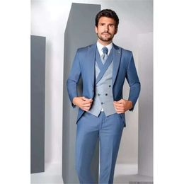 Men Newest Gorgeous Pieces Wedding 3 Suits Tuxedos Custom Made Cotton Handsome Formal Blazer Business Coat+Pant+Vest
