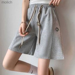 Shorts femininos confortáveis shorts casuais de verão de cintura elástica solta cor de cor sólida de cor stard feminina calças de perna larga simples wx