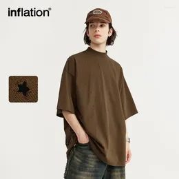 Men's T Shirts INFLATION Streetwear Ripped Tees Men Heavyweight Mock Neck Oversized Cotton Tshirts