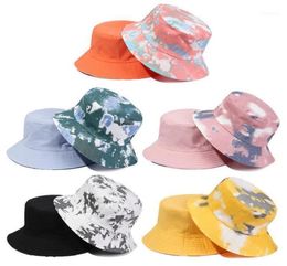 Tie Dye Hat Women Retro Denim Washed Bucket Caps Cotton Foldable Fisherman Hats Men Outdoor Sunscreen Flat Brim Cap27512732743521