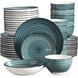 Handpainted Blue Stoneware Dinnerware Set - 24 Piece Set Including Plates and Bowls for 6 - Elegant and Durable Tableware Collection