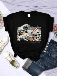 Women's T-Shirt Great Sushi Wave Printed Womens T-shirt Fashion Loose T-shirt Top Multi Colour Summer Short sleeved Womens ShirtL2405